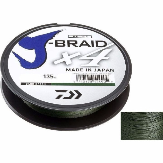 Шнур DAIWA J-Braid X4 0,10мм 135м Dark green