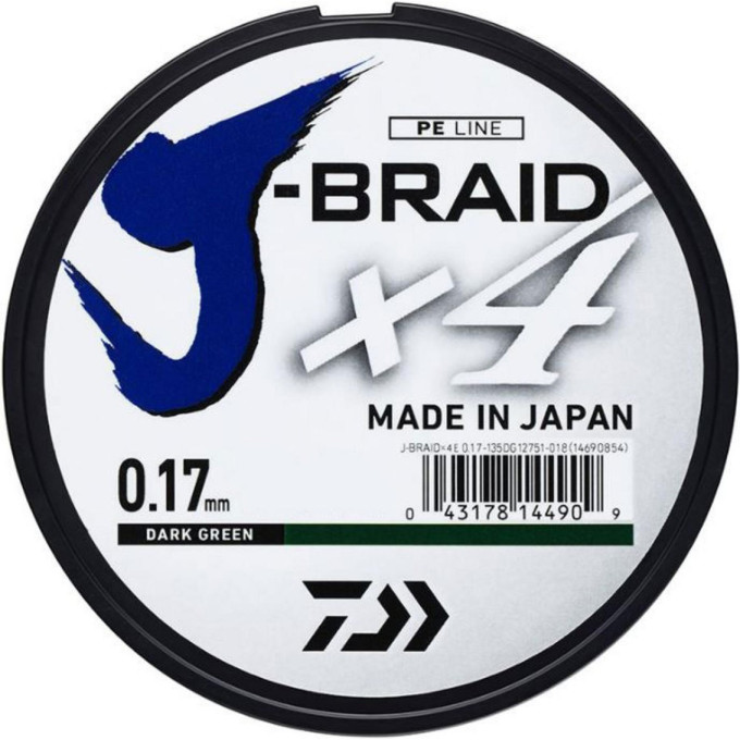 Шнур DAIWA J-Braid X4 0,29мм 135м Dark green